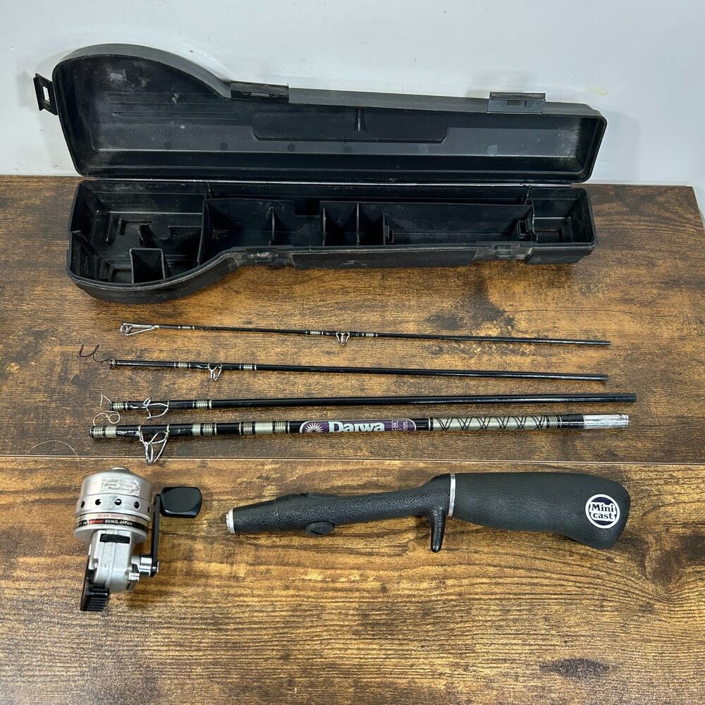 Daiwa Minicast Silver Japan System Fishing Pole HardCase 5’ Rod Matching Reel